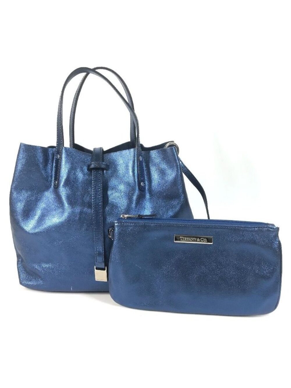 Tiffany & Co Handbag with Logo Pouch Leather Blue